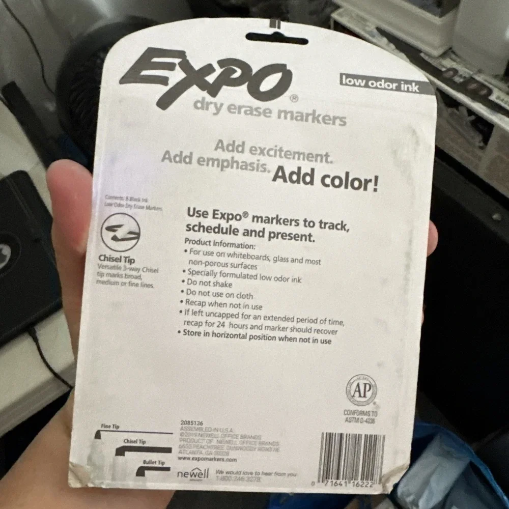 EXPO 2082889 Low Odor ink‎ , Dry Erase Marker Fine Point Black 8 Pcs New Sealed